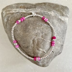 Bracelet argent 925, agate teinté rose vif